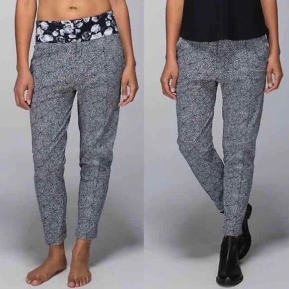 Rare Lululemon Departure Plush Petal‎ Black Ghost Floral Slouchy pants Size 4 - Picture 8 of 8
